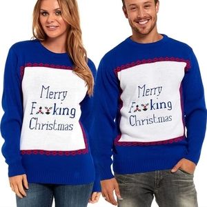 Unisex sx XL blue Merry F**king Christmas sweater. Ugly Holiday sweater